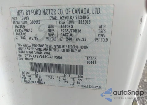 2004 Ford F-150 Heritage Xl/Xlt из США, поврежденный, VIN 2FTRX18W44CA19506